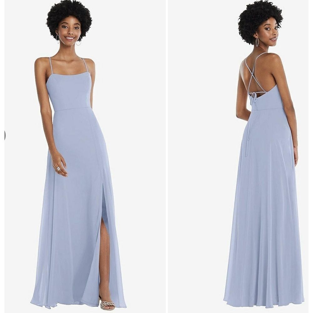 After Six Evening Gown Dress 0 Side Slit Formal Wedding Bridesmaid Event Blue